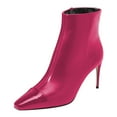 thumbnail image 1 of FSJ Women Classic Square Cap Toe Ankle Boots Stiletto Mid Heel Side Zipper Booties Comfy Daily Wear Dress Shoes Size 16 Pink, 1 of 4