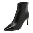 thumbnail image 1 of FSJ Women Classic Square Cap Toe Ankle Boots Stiletto Mid Heel Side Zipper Booties Comfy Daily Wear Dress Shoes Size 5.5 Black, 1 of 4