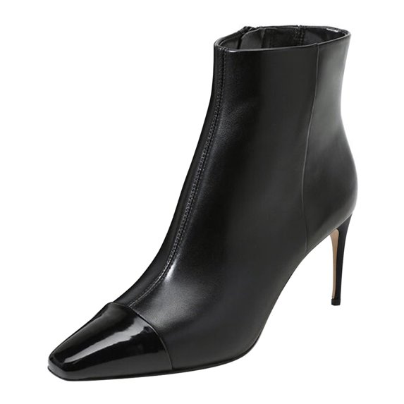 FSJ Women Classic Square Cap Toe Ankle Boots Stiletto Mid Heel Side Zipper Booties Comfy Daily Wear Dress Shoes Size 5.5 Black