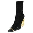 thumbnail image 1 of FSJ Women Classic Square Closed Toe Ankle Boots Gold Metal Chain High Heel Cap Toe Side Zipper Mid Calf Short Booties Sexy Dress Shoes Size 5.5 Black, 1 of 4