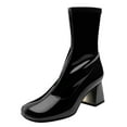 thumbnail image 1 of FSJ Women Classic Square Closed Toe Ankle Boots Side Zipper Chunky High Heel Mid Calf Stretch Short Bootie Comfortable Shoes Size 7.5 Black, 1 of 4