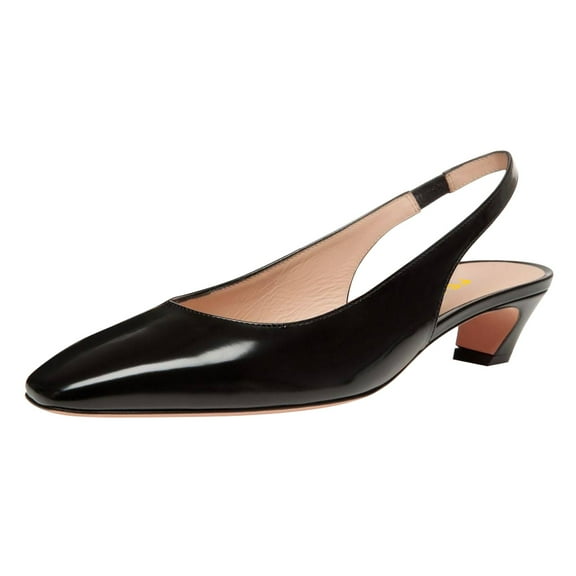 FSJ Women Classic Square Closed Toe Elastic Strap Slingback Pumps Chunky Block Low Heel Slip On Party Dressy Office Shoes Size 10 Black