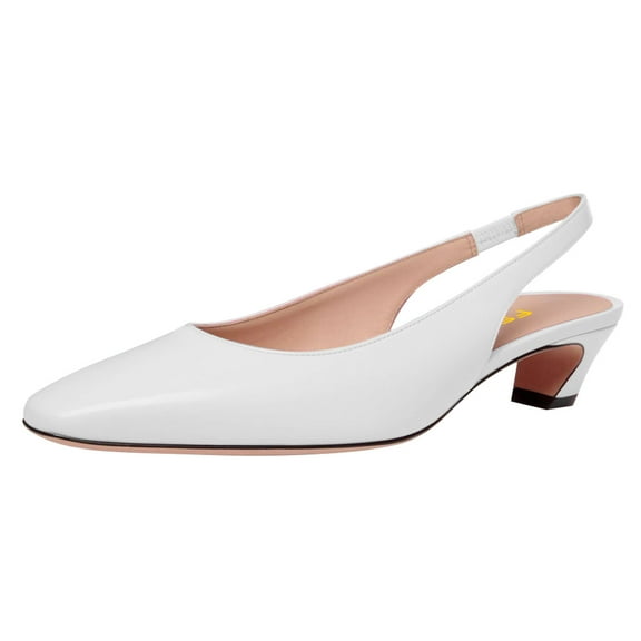 FSJ Women Classic Square Closed Toe Elastic Strap Slingback Pumps Chunky Block Low Heel Slip On Party Dressy Office Shoes Size 11 White