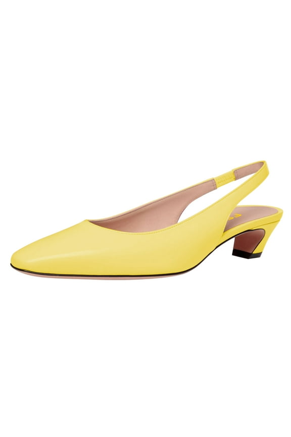 Women Classic Square Closed Toe Elastic Strap Slingback Pumps Chunky Block Low Heel Party Dressy Office Shoes Size 8.5 Yellow