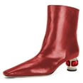 thumbnail image 1 of FSJ Women Classic Square Toe Crystal Block Heels Ankle Boots Rhinestone Low Heeled Pull On Comfy Booties Walking Shopping Shoes Size 6.5 Red, 1 of 4