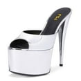 thumbnail image 1 of FSJ Women Classic Stiletto High Heel Mules Peep Open Toe Backless Platform Sandals Slip On Summer Daily Walking Party Dressy Slide Shoes Size 9 Silver, 1 of 5