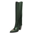 thumbnail image 1 of FSJ Women Classic Triangle Rivets Studs Pointed Closed Toe Knee High Boots Chunky Block High Heels Pull On Comfort Casual Office Wear Shoes Size 8 Green, 1 of 4