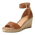thumbnail image 1 of FSJ Women Classic Wedge Low Heel Espadrille Sandals Ankle Strap Open Toe Summer Platform Sandal Comfort Dressy Travel Office Shoes Size 10.5 Brown, 1 of 4