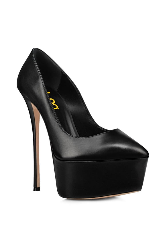 Women Closed Almond Toe Slip on Pumps Glossy Platform Stiletto High Heels Night Club Party Dress Daily Shoes Size 12 Black