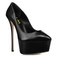 thumbnail image 1 of FSJ Women Closed Almond Toe Slip on Pumps Glossy Platform Stiletto High Heels Night Club Party Dress Daily Shoes Size 4 Black, 1 of 5
