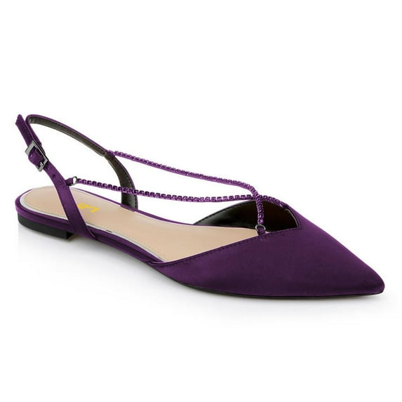FSJ Women Closed Pointed Toe Rhinestone Strappy Slingback Flats Adjustable Buckle Sandals Comfortable Dress Shoes Size 8 Purple