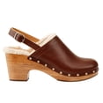 thumbnail image 1 of FSJ Women Closed Round Toe Clogs Fur Lining Rivets Wooden Chunky Mid Heel Slingback Mules with Studs Comfortable Shoes Size 4 Brown, 1 of 4