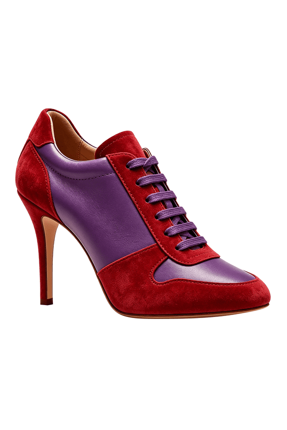 Women Closed Round Toe Sneaker Lace Up Stiletto Pumps Two Tone High Heels Size 11 Red Purple