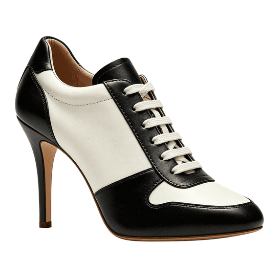 FSJ Women Closed Round Toe Sneaker Lace Up Stiletto Pumps Two Tone High Heels Size 7 Black & White