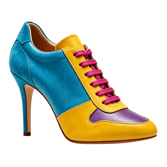 FSJ Women Closed Round Toe Sneaker Lace Up Stiletto Pumps Two Tone High Heels Size 8 Yellow Turquoise