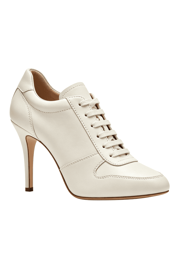 Women Closed Round Toe Sneaker Lace Up Stiletto Pumps Two Tone High Heels Size 9 White