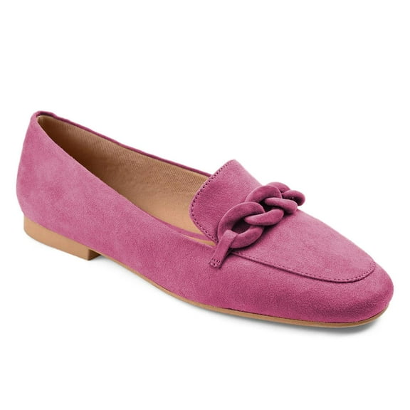 FSJ Women Closed Toe Chains Loafers Slip on Chunky Low Heeled Flats Comfortable Daily Dress Outdoor Shoes Size 13 Fuchsia