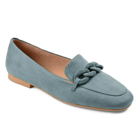 FSJ Women Closed Toe Chains Loafers Slip on Chunky Low Heeled Flats Comfortable Daily Dress Outdoor Shoes Size 5 Slate Blue