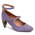 thumbnail image 1 of FSJ Women Closed Toe Double Strap Buckle Pumps Ankle Strap Metal Mid Chunky Heels Formal Dress Work Shoes Size 8 Purple, 1 of 4