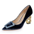 thumbnail image 1 of FSJ Women Comfort Chain High Heel Slip On Pumps Pointed Closed Toe Sparkly Rhinestone Studded Jewel Buckle Office Wedding Shoes Size 15 Blue, 1 of 4