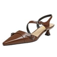 thumbnail image 1 of FSJ Women Comfort Pointed Closed Toe Slingback Pumps Kitten Low Heel Ankle Strap Buckled Sandals Office Work Shoes Size 12 Brown, 1 of 5