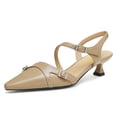 thumbnail image 1 of FSJ Women Comfort Pointed Closed Toe Slingback Pumps Kitten Low Heel Ankle Strap Buckled Sandals Office Work Shoes Size 4 Wheat, 1 of 5