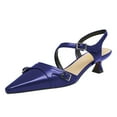 thumbnail image 1 of FSJ Women Comfort Pointed Closed Toe Slingback Pumps Kitten Low Heel Ankle Strap Buckled Sandals Office Work Shoes Size 8 Navy, 1 of 4