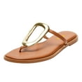 thumbnail image 1 of FSJ Women Comfort Open Toe Flat Sandals Slip on Flip-flops Without Heel Metal Buckle Lightweight Chic Outdoor Slippers Brown Size 6, 1 of 6