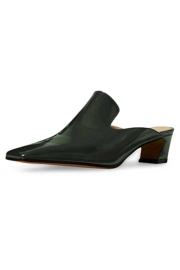Women Comfortable Chunky Block Low Heel Mules Square Closed Toe Backless Loafers Slip On Office Clogs Slides Shoes Size 10 Green
