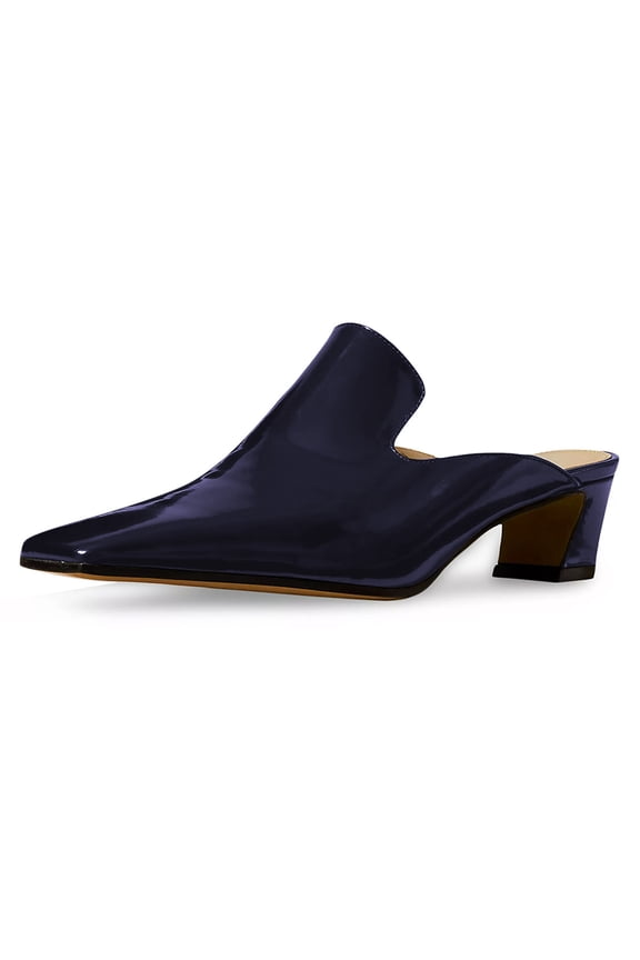 Women Comfortable Chunky Block Low Heel Mules Square Closed Toe Backless Loafers Slip On Office Clogs Slides Shoes Size 16 Blue