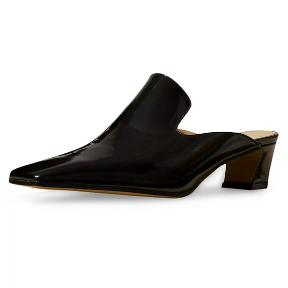 FSJ Women Comfortable Chunky Block Low Heel Mules Square Closed Toe Backless Loafers Slip On Office Clogs Slides Shoes Size 5 Black