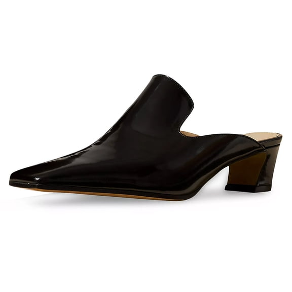 FSJ Women Comfortable Chunky Block Low Heel Mules Square Closed Toe Backless Loafers Slip On Office Clogs Slides Shoes Size 9 Black