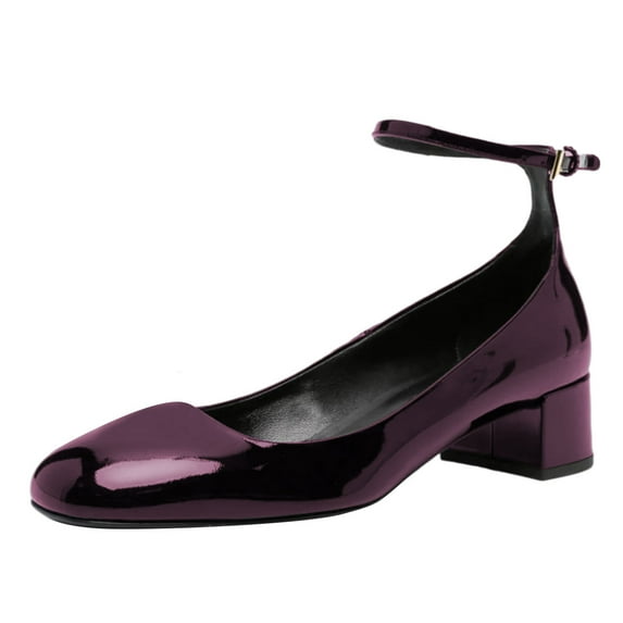 FSJ Women Comfortable Chunky Block Low Heel Pumps Round Closed Toe Ankle Strap Adjustable Buckle Office Work Church Dressy Shoes Size 13 Purple