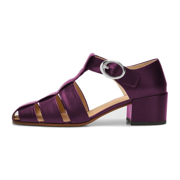 FSJ Women Comfortable Hollow Cage Roman Gladiator Sandals Chunky Low Heel Closed Toe Fisherman Sandals Ankle Strap Summer Daily Shoes Size 11 Purple