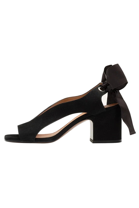 Women Comfortable Open Toe V Cut Platform Ribbon Sandals Tie Up Block Chunky Heels Fashion Dance Dressy Pumps Shoes Size 12 Black