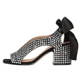 thumbnail image 1 of FSJ Women Comfortable Open Toe V Cut Platform Ribbon Sandals Tie Up Block Chunky Heels Fashion Dance Dressy Pumps Shoes Size 6.5 Black Rhinestones, 1 of 3