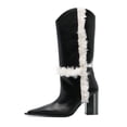 thumbnail image 1 of FSJ Women Comfortable Pointed Closed Toe Faux Fur Lined Knee High Boots Chunky Block Heels Tall Boots Party Date Shoes Size 15 Black, 1 of 4