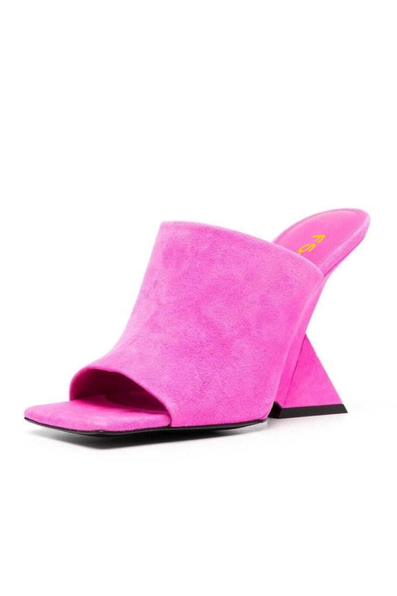 Women Comfortable Square Open Toe Wedge High Heels Sandals Slip On Backless Mules Summer Dressy Slides Shoes Size 9 Pink
