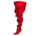 thumbnail image 1 of FSJ Women Comfortable Thigh High Boots Wrinkled Over the Knee Pull On Long Boot Pointed Closed Toe Stiletto High Heels Fashion Boots Size 8 Red, 1 of 4