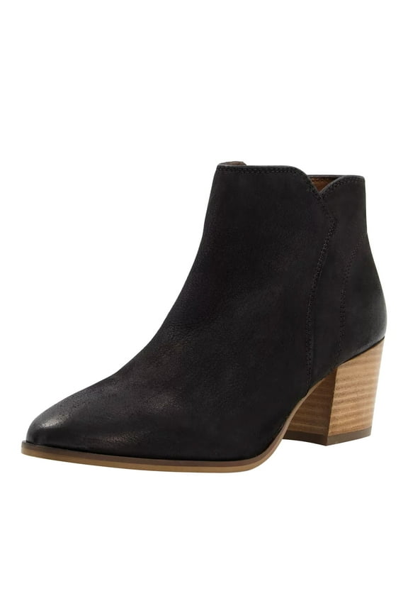 Women Comfy Stacked Block Mid Heel Ankle Boots Almond Closed Toe Side V Cutout Zip Bootie Dressy Office Shoes Size 8 Black