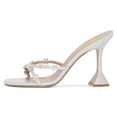 thumbnail image 1 of FSJ Women Crystal Flower Slip on Mules Open Square Toe Spool High Heels Summer Beach Party Slide Shoes Size 14 White, 1 of 4