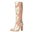 thumbnail image 1 of FSJ Women Cute Knee High Boots Pointed Closed Toe Chunky High Heel Side Zipper Daisy Flowers Heeled Tall Boots Date Shoes Size 5.5 Pink, 1 of 4