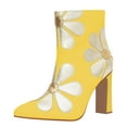 thumbnail image 1 of FSJ Women Cute Pointed Closed Toe Daisy Ankle Boots Chunky High Heel Side Zipper Flower Wedding Booties Bridal Dress Shoes Size 8 Yellow, 1 of 1