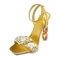 thumbnail image 1 of FSJ Women Diamond Heel Sandals Square Open Toe Ankle Strap Jewel High Heel Sandals Party Shoes Size 5.5 Gold, 1 of 4