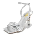 thumbnail image 1 of FSJ Women Diamond Heel Sandals Square Open Toe Ankle Strap Jewel High Heel Sandals Party Shoes Size 6.5 Silver, 1 of 4