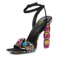 thumbnail image 1 of FSJ Women Diamond Heel Sandals Square Open Toe Ankle Strap Jewel High Heel Sandals Party Shoes Size 8 Black-colorful rhinestones, 1 of 4