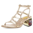 thumbnail image 1 of FSJ Women Double Buckle Open Square Toe Sandals Cross Strap Gemstone Mid Chunky Heels Fashion Work Evening Date Shoes Size 7.5 Gold, 1 of 3