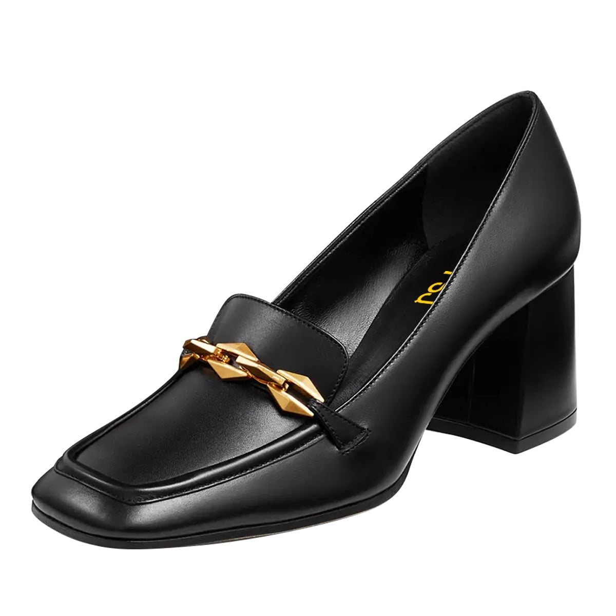 FSJ Women Dress Square Closed Toe Loafer Shoes Comfort Chunky High ...