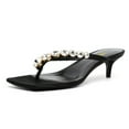 thumbnail image 1 of FSJ Women Elegant Crystal Square Open Toe Kitten Heel Flip Flops Slip On Low Heeled Thong Sandals Evening Dress Mule Shoes Size 8 Black, 1 of 4