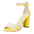 thumbnail image 1 of FSJ Women Elegant D’-orsay Chunky High Heel Open Round Toe Sandals Comfort Ankle Strap Buckle Shoes with Pearl Decor Soft Color for Lady Size 6.5 Yellow, 1 of 4